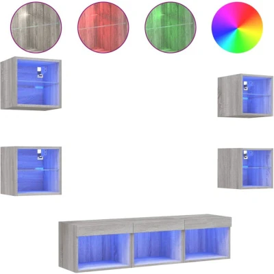 Image of vidaXL 7 Piece TV Wall Units with LED Grey Sonoma Engineered Wood