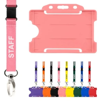 Image of CKB Ltd Staff Lanyard with Card Holder Double Pack ID Breakaway Safety Lanyards Neck Strap Swivel Metal Clip Pull Quick Release Design (Pink)