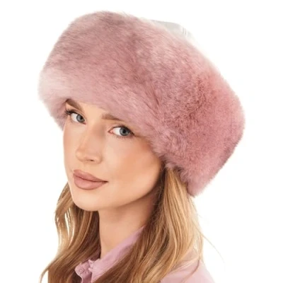 Image of Futrzane Siberian Trim Hat Womens Leather Faux Fur Hats Elegant Russian (S, White Pink Siberian)