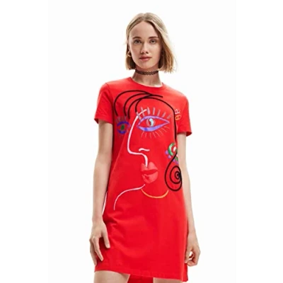 Image of Desigual Malua Arty Design Tshirt Dress Red Black 23SWVK89