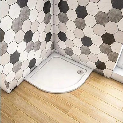 Image of Walkin Quadrant 900x900mm Slimline Stone Resin Shower Tray Base for Wetroom Enclosure Cubicle with Free Waste