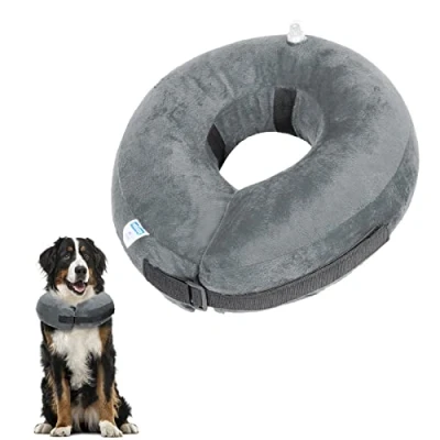 Image of Nobleza Inflatable Dog Collar Recovery Pet Protection Cover Neck After Surgery Adjustable Cone for Extra Large and Cat, Grey
