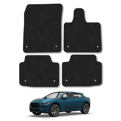 Image of Car Mats Compatible with Jaguar I Pace (2018 ) Tailored Fit Black Carpet Floor Set Accessory Custom 4 Pieces Anti Slip Backing &amp; Binding Trim Edge
