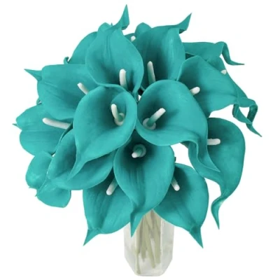 Image of DuHouse 20Pcs Artificial Calla Lily Flower Real Touch Latex Flowers for DIY Wedding Bouquet Party Home Decor (Teal Blue)