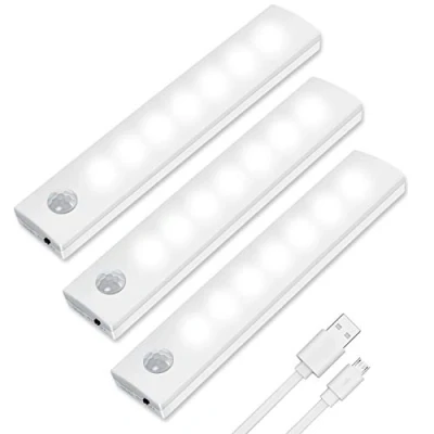 Image of Vicloon Motion Sensor Cabinet Lights, 3 Pack LED Cupboard Auto On/Off Closet Light, Wireless USB Rechargeable Night Light with Magnetic Strip for Wardrobe, Cabinet, Stairs