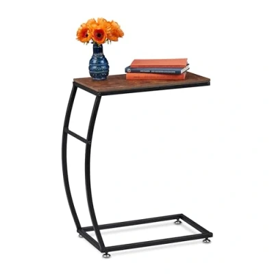 Image of Relaxdays Side Table, C shape, Industrial Design, H x W D: approx. 58.5 47.5 25 cm, MDF &amp; Metal, Brown