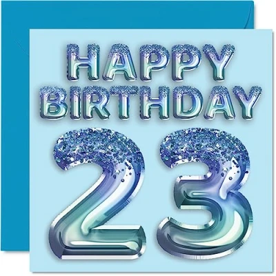 Image of 23rd Birthday Card for Men Blue Glitter Party Balloon Happy Cards 23 Year Old Man Brother Son Nephew Uncle, 145mm x Twenty Three Third Greeting Gift