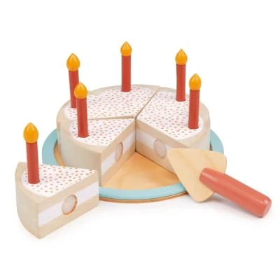 Image of Mentari Wooden Toy Party Cake Pretend Play Food For Children Ages 2+