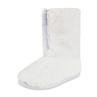 Image of Polar Womens Memory Foam Zipper Faux Fur Covered Rubber Sole Indoor Outdoor Cosy Luxury Boot Slippers White 9 YC0800_9