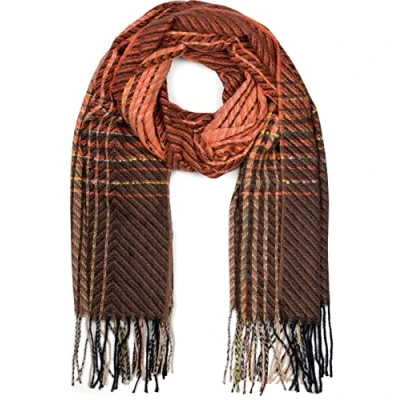 Image of styleBREAKER Ladies Fine Knit Scarf with multicoloured Striped Zig Zag Pattern and Fringes, Warm Winter Stole 01017149, Colour:Lilac Black