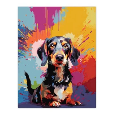 Image of Artery8 Wirehaired Dachshund Dog Lover Gift Pet Portrait Colourful Artwork Painting Large Wall Art Poster Print Thick Paper 18X24 Inch