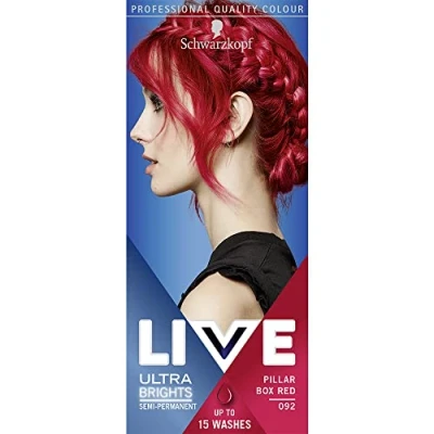 Image of Schwarzkopf LIVE Ultra Brights Pillar Box Red Semi Permanent Hair Dye 092, for Bright or Pastel Colour, Vibrant Colour Lasts up to 15 Washes
