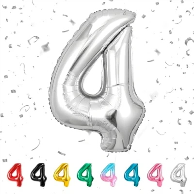 Image of Number 4 Balloons 4,Sliver Balloon 40 Inch Giant Helium Foil for Boys Girls Party Decor Birthday Anniversary Graduation Decorations Supplies