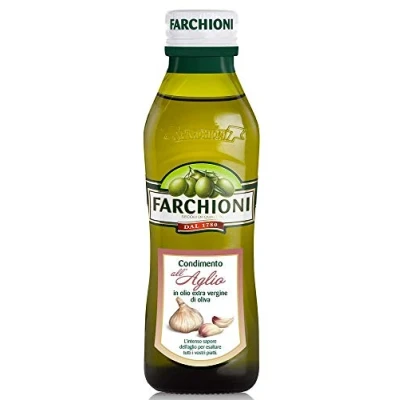 Image of Farchioni Garlic Olive Oil (250 ml) Extra Virgin Essence Glass Bottle
