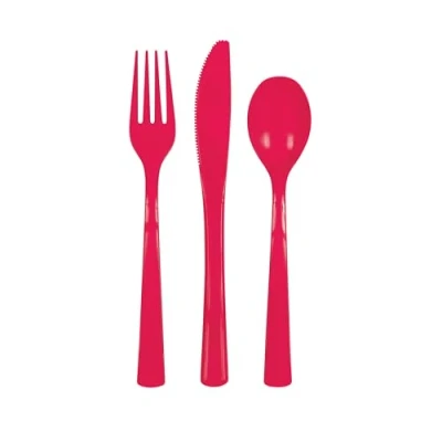 Image of Ruby Red Solid Assorted Plastic Cutlery Classy &amp; Elegant Flatware Design Perfect for Parties, Weddings Events 18ct