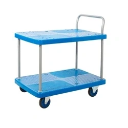 Image of Proplaz Blue Two Tier Trolley; Fixed/Swivel Castors; 300kg; Blue/Grey