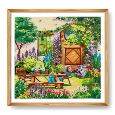 Image of Trimits Large Cross Stitch Kits Counted Embroidery Needlework for Adults Beginners Kids, Christmas Gifts Wall Art, (Frame Not Included) 14 Count, Country Garden