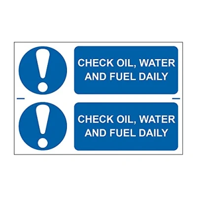 Image of Spectrum Industrial 0500 Check Oil, Water And Fuel Daily Safety Sign, Self Adhesive Semi Rigid PVC, 300mm x 100mm, 2 Per Sheet, Multi Colour, 300 200 mm