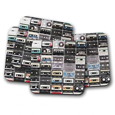 Image of 4 Set Retro Cassette Tape Cork Backed Drinks Coaster Music 80&#039;s 90&#039;s Funny #8393