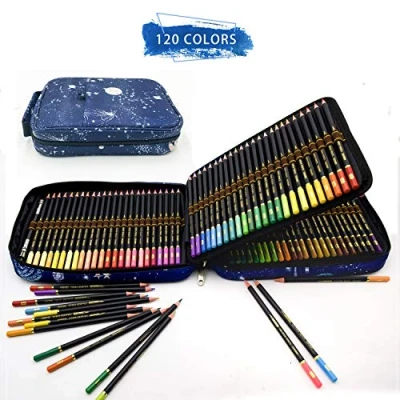 Image of 120 Colouring Pencils Set With Accessories and Large Case,120 Unique Coloured Pre Sharpened Crayons for Coloring Book,featuring &#039;soft series&#039; core。