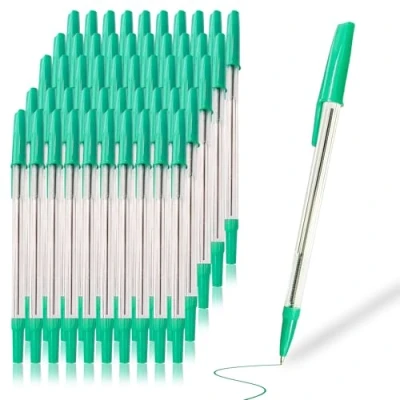 Image of G4GADGET Nice Style Pack of 50 Medium Tip Fluent Smooth Writing Black Biro Ballpoint Pens (Green)
