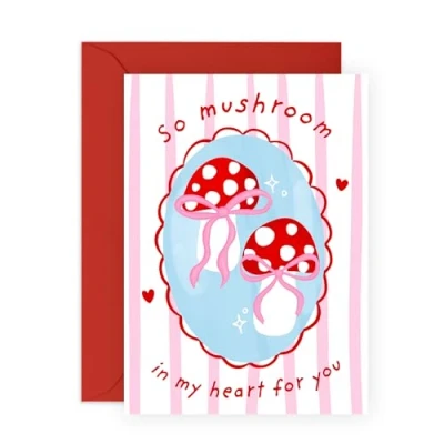 Image of Cute Mushroom Love Card So in My Heart For You Romantic Anniversary, Valentine’s Day, or Just Because Wife, Husband, Spouses, Partners, and Loved Ones