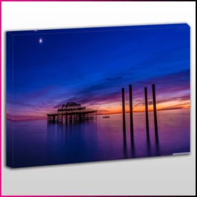 Image of OneBlankWall SC205 Brighton Pier Night Framed Ready To Hang Canvas Print, Scenic, Pop Street Wall Art, Picture