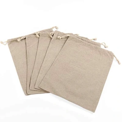 Image of 5 Pack Organic Linen Reusable Muslin Bags Food Storage Eco Bread Bag for Artisan Bakery Baguette Housewarming Wedding Gift (30x35cm)