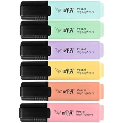 Image of 12PA Pastel Highlighters 6 Assorted Colours