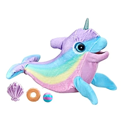 Image of FurReal Wavy the Narwhal Interactive Animatronic Plush Toy, Electronic Pet, 80+ Sounds and Reactions, Rainbow Plush, Ages 4 Up