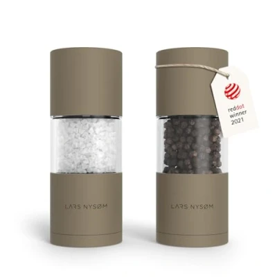 Image of LARS NYSØM Salt and Pepper Grinder Set I Mills with Adjustable Ceramic 2 Pieces Manual Design Spice (Taupe Brown)