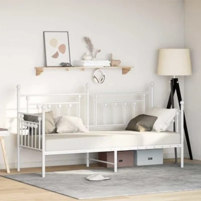 Image of vidaXL Minimalist Single Metal Bed Frame in White Compact Design Stain Resistant Durable Ideal for Small Bedrooms Supports Up to 120kg Easy Assemble Furniture Mod