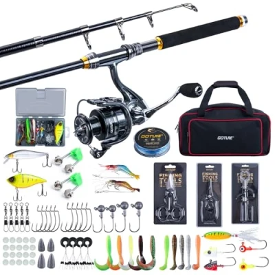 Image of Goture Fishing Rod and Reel Combos with Storage Bag, Telescopic Pole Spinning Lures Set, Upgrade Kit for Travel Saltwater Freshwater Type G3 2.4M