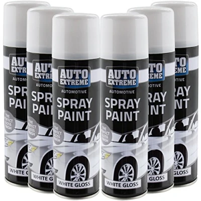 Image of All Purpose Automotive Spray Paint 250ml Can White Gloss Finish Aerosol Metal Interior Exterior Fast Dry Excellent Coverage Adhesion 6 Pack