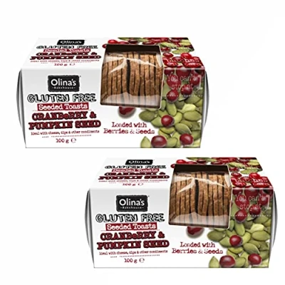 Image of Olina&#039;s Bakehouse Gluten Free Seeded Toasts Cranberry &amp; Pumpkin Seed 100g Pack of 2