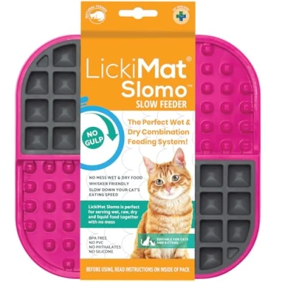 Image of Lickimat Slomo, Cat Slow Feeder for Feline Boredom and Anxiety Reduction; Perfect Food, Treats, Yogurt, or Peanut Butter. Fun Alternative to a Feed Bowl Dish, Pink