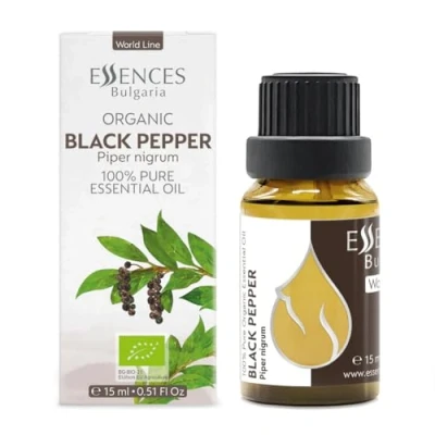 Image of Essences Bulgaria Organic Black Pepper Essential Oil 15ml Piper nigrum 100% Pure Natural Undiluted Therapeutic Grade for Aromatherapy Humidifier and Relaxing Massage to Ease Joint Ache
