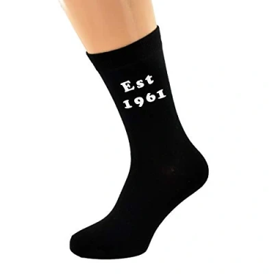 Image of Est 1961 Printed on Mens Black Socks for 60th Birthday Present 2021