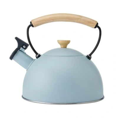 Image of La Cafetière Whistling Kettle In Trendy Sky Blue Colour With Heat Resistant Wooden Handle, Lightweight Rust Stovetop Flip Up Spout, Compatible All Stove Tops, 1.6L