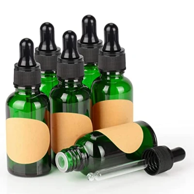 Image of stonylab 6 Pack Glass Dropper Bottle, Empty Bottle with Dropper, Inner Plug and Label for Essential Oils Aromatherapy Fragrances (30 ml, Green)