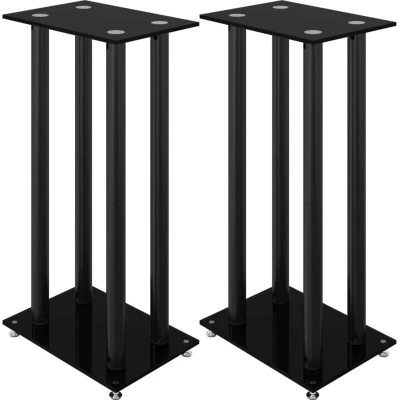 Image of vidaXL Speaker Stands 2 pcs Black Tempered Glass 4 Pillars Design