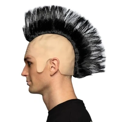 Image of Boland Mens Punk Wig Black Mohawk 1980s Fancy Dress Rocker Up 80s Male Disguise Adult One Size