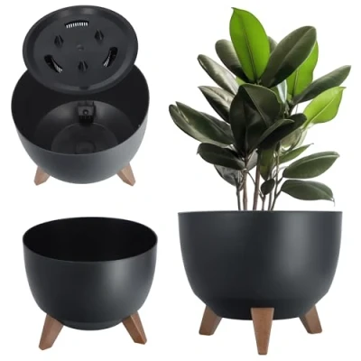 Image of KADAX Elevated Plant Pot, Large Plastic Planter with Legs for Indoor and Outdoor Use, Durable Round Houseplants (⌀ 29 cm, Black)