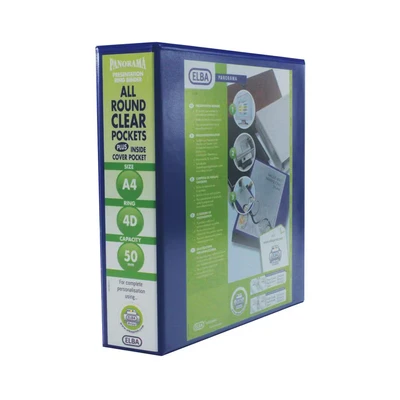 Image of Emgee Presentation Ring Binder PVC 4 D 50mm Capacity A4 Blue Ref 560332 [Pack of 4]