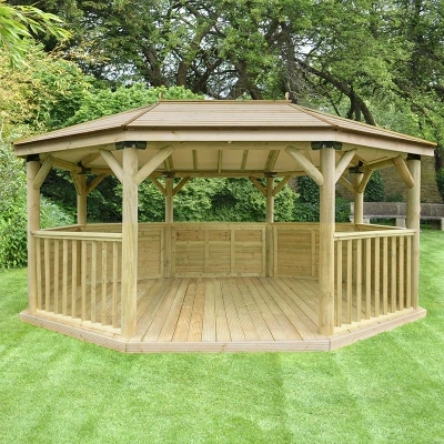 Image of 17&#039;x12&#039; (5.1x3.6m) Premium Oval Wooden Garden Gazebo with Timber Roof Seats up to 22 people