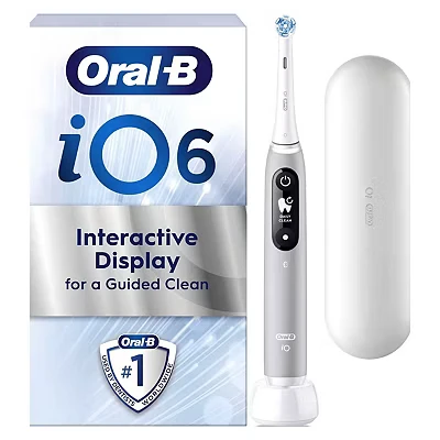 Image of Oral B iO6 Electric Toothbrushes For Adults, 1 Toothbrush Head &amp; Travel Case, 5 Modes with Teeth Whitening, UK 2 Pin Plug, Grey Opal