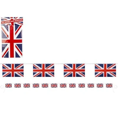 Image of 20ft Union Jack Bunting 12 Fabric Flags inch x 8 Queens Jubilee Decorative Party Banner