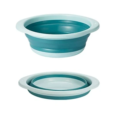 Image of ASFINS Collapsible Bowl, Multifunctional Large Foldable Round Washing Space Saving Portable Folding Bowl for Vegetables, Dishwasher, Underwear (Blue/Large)