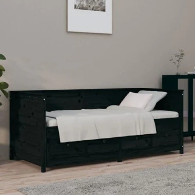 Image of Iiaky Day Bed without Mattress Black 75x190 cm Small Single Solid Wood Pine Wooden Daybed,Cabin Bed,Solid Guest Bed&amp;Sofa Bed,Pull out Storage Drawer for Living Room and Bedroom