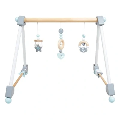 Image of roba Wooden Baby Play Arch miffy® Activity Center with 3 Pendants and Rotating Shapes Gym for Sensory Development Natural / Pastel Colors